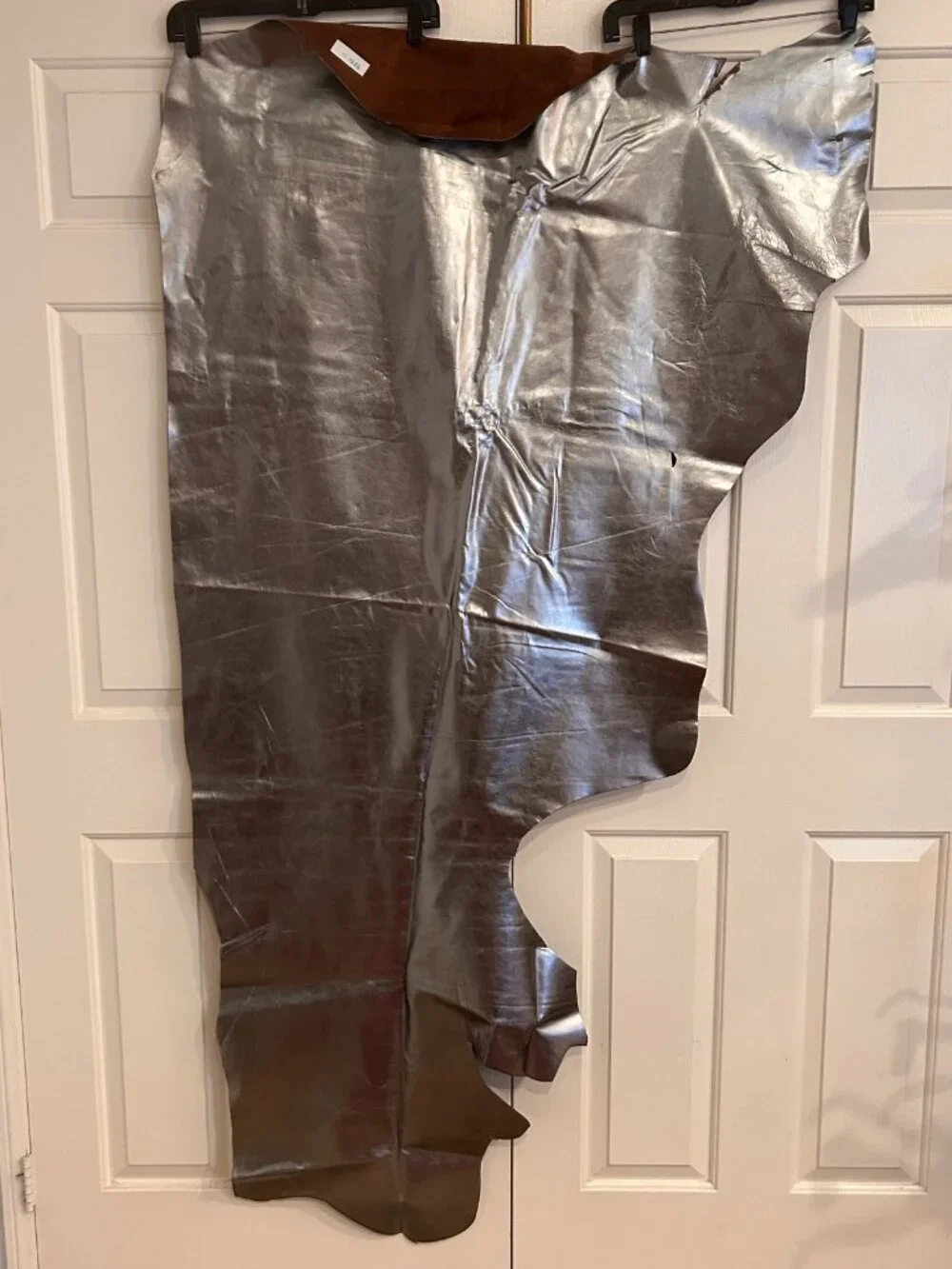 Large Piece of Real Leather Hide Pewter Silver Metallic